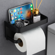 Sleek Space-Saving Holder | Black Toilet Roll Holder with Shelf