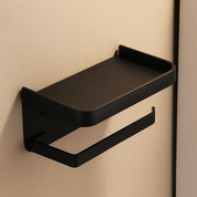 Sleek Space-Saving Holder | Black Toilet Roll Holder with Shelf